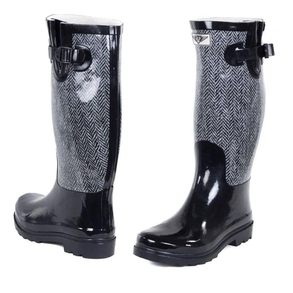 Women's Rainboots, Rubber Tall Rain Boots RB-1517, Gray